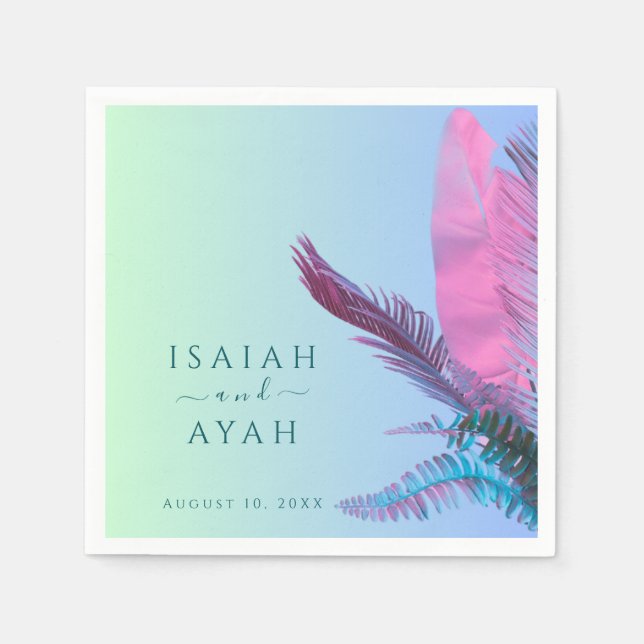 Servilleta De Papel Hojas tropicales Boda  (Anverso)