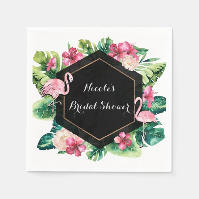 Servilleta De Papel Hojas tropicales Hibiscus Flamingos Fiesta elegant (Anverso)