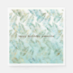 Servilleta De Papel Hojas tropicales verde acuático dorado