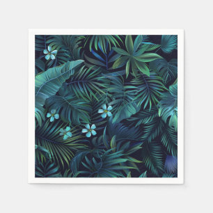 Servilleta De Papel Hojas tropicales y flores azules