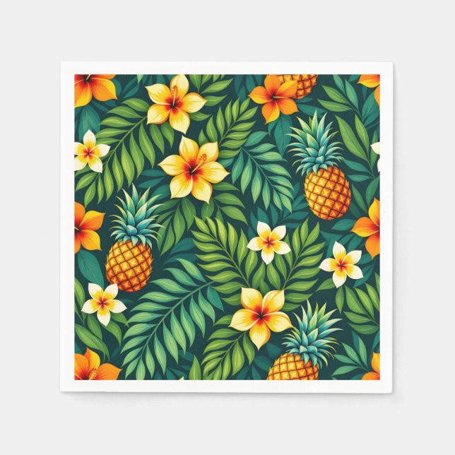 Servilleta De Papel Hojas tropicales y patrón de piña (Anverso)