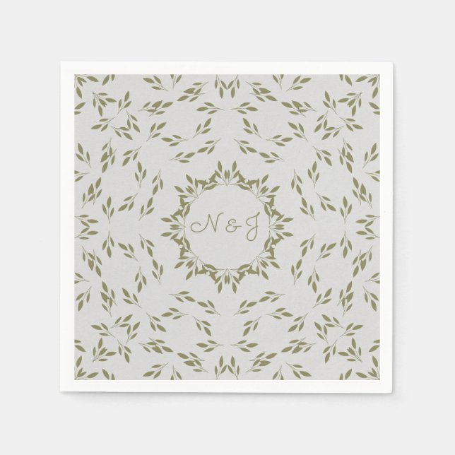 Servilleta De Papel Hojas Verde Oliva Avena Natural Boda Rústica (Anverso)