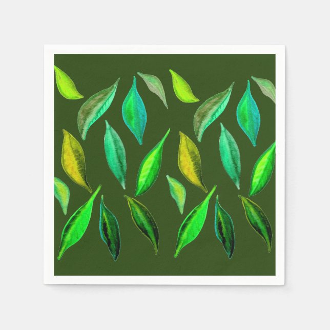 Servilleta De Papel Hojas verdes acuarela ilustracion arte picnic (Anverso)
