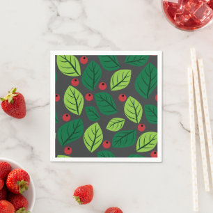 Servilleta De Papel Hojas verdes, bayas rojas, patrón de hojas