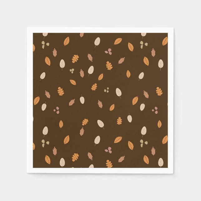 Servilleta De Papel Hojas y ramas oscuras del otoño con el fondo marró (Anverso)
