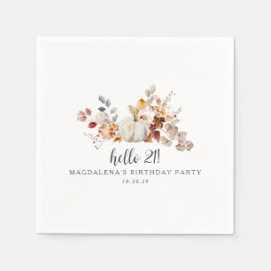 Servilleta De Papel Hola 21 otoño Calabaza deja Personalizado Cumpleañ