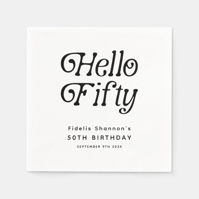 Servilleta De Papel Hola 50 Retro Fiesta de Cumpleaños (Anverso)