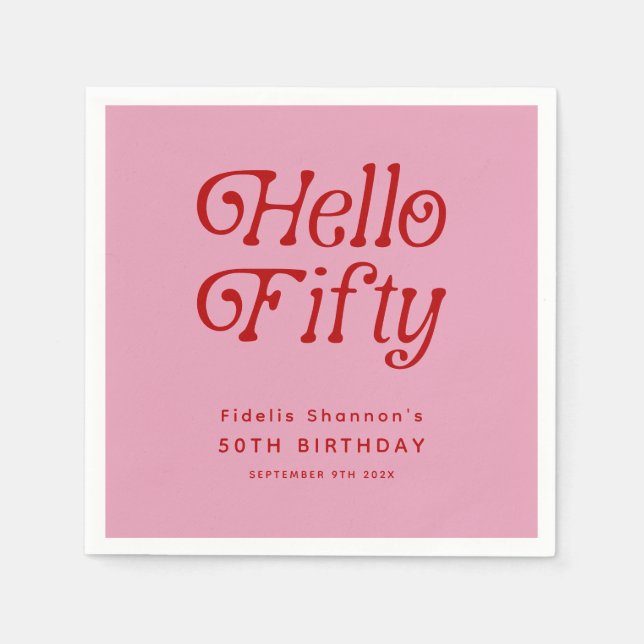 Servilleta De Papel Hola 50 Retro Fiesta de Cumpleaños (Anverso)