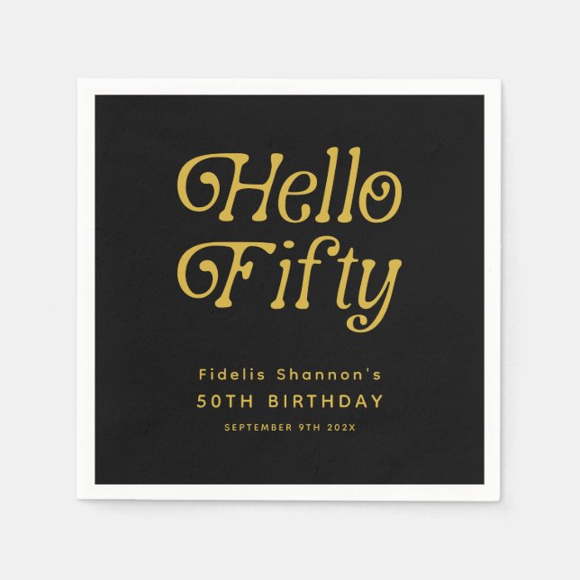 Servilleta De Papel Hola 50 Retro Fiesta de Cumpleaños (Anverso)