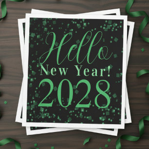 Servilleta De Papel ¡Hola Año Nuevo! Nochevieja Verde Negro Brillante