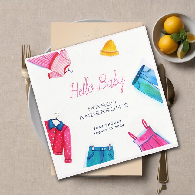 Servilleta De Papel Hola Baby Pink Blue Clothes Baby Shower (Subido por el creador)