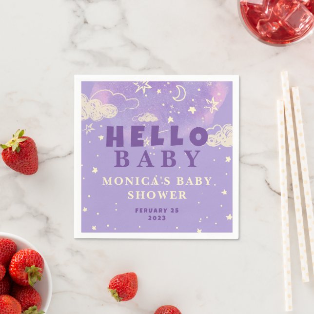 Servilleta De Papel Hola Baby Purple Dream Baby Shower (In situ)