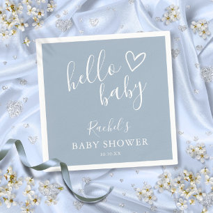 Servilleta De Papel Hola Baby Shower Dusty Blue Baby Boy Cute Heart