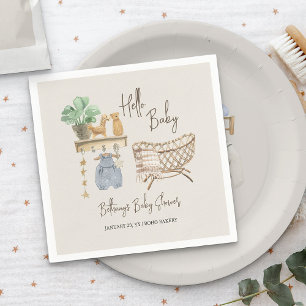 Servilleta De Papel Hola Bebé Baño Bohemio Neutral Nacimiento
