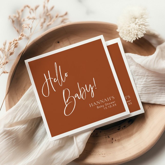 Servilleta De Papel Hola bebé Earthy Terracotta Bohemian Baby Shower (Subido por el creador)