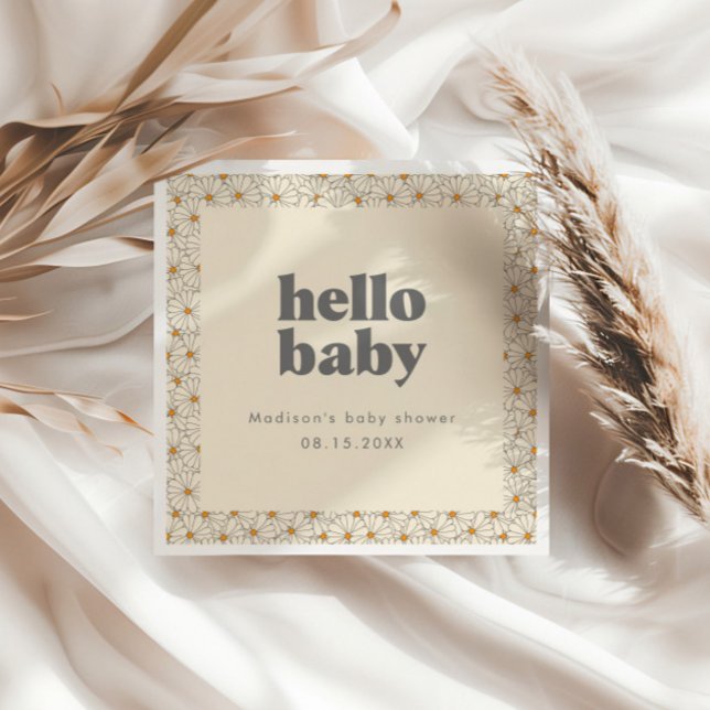 Servilleta De Papel Hola bebé retro Boho Daisy Personalizado (Subido por el creador)