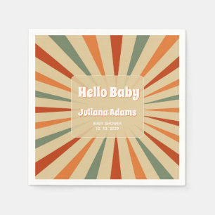Servilleta De Papel Hola Bebé Retro Verde Menta Naranja Baby Shower