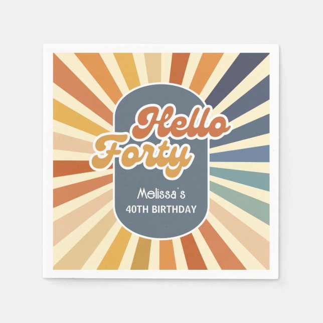 Servilleta De Papel Hola Cuarenta Retro Sun Groovy Wave Cumpleaños (Anverso)