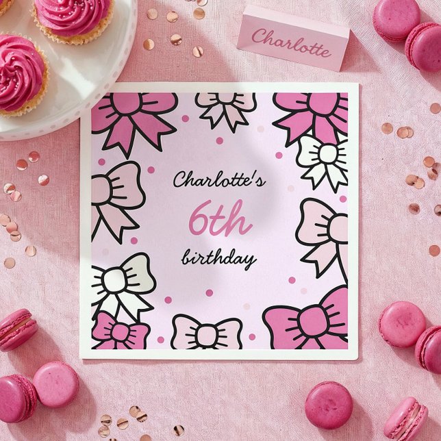 Servilleta De Papel Hola Cumpleaños Fiesta de lazo rosa de dibujos ani (Subido por el creador)