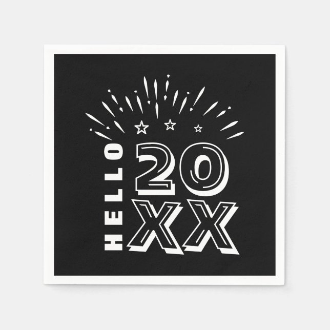 Servilleta De Papel Hola Feliz Año Nuevo Fuegos artificiales Estrellas (Anverso)