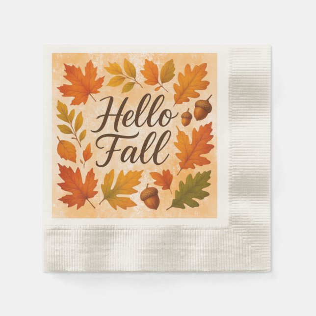 Servilleta De Papel Hola Hojas de otoño y bellotas (Anverso)