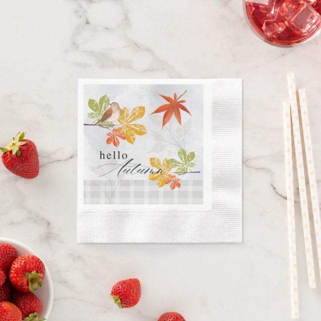 Servilleta De Papel Hola otoño con hojas de aves y caídas (In situ)