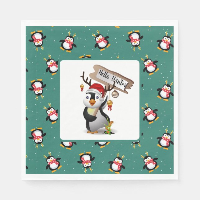 Servilleta De Papel Hola Servilletas de Pingüinos de Invierno (Anverso)