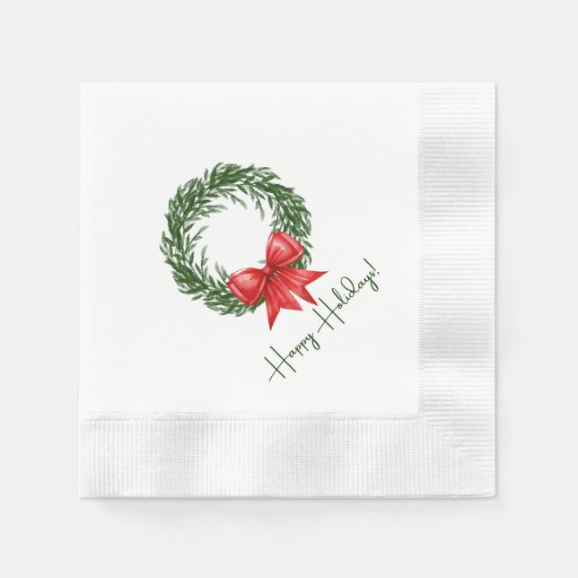 Servilleta De Papel Holiday Cocktail Napkins | Happy Holidays Wreath (Anverso)