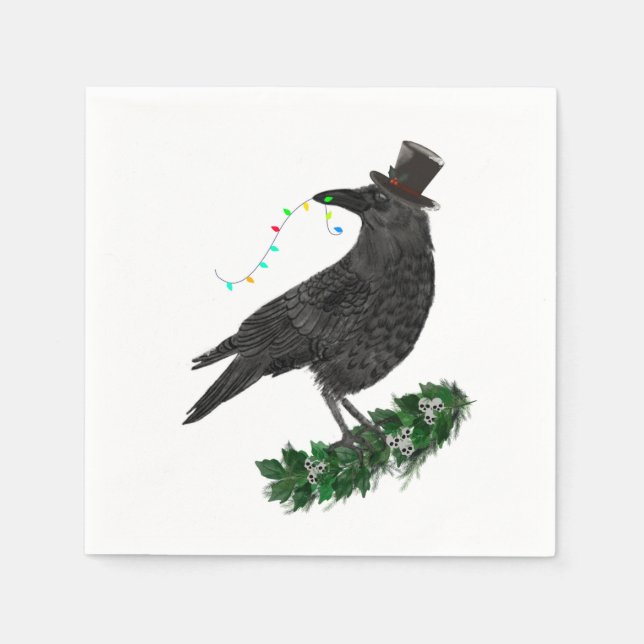 Servilleta De Papel Holiday Crow with Top Hat (Anverso)