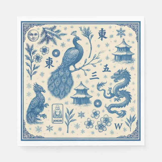 Servilleta De Papel Holiday Mahjong Toile Napkins  (Anverso)