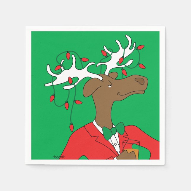 Servilleta De Papel Holiday Moose Cocktail Napkin (Anverso)