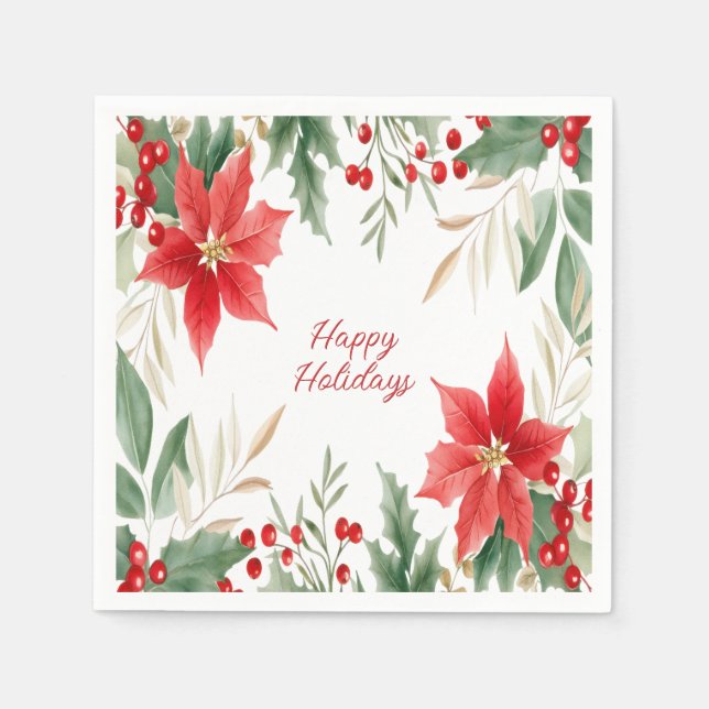 Servilleta De Papel Holiday Napkin Navidades de Red Poinsettia (Anverso)