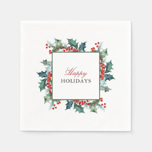 Servilleta De Papel Holly and Berries Felices Fiestas