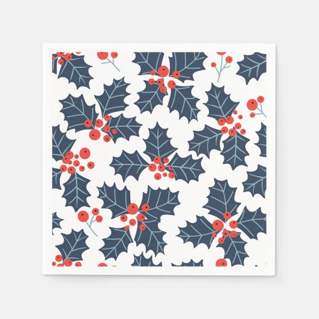 Servilleta De Papel Holly berry sobre blanco (Anverso)