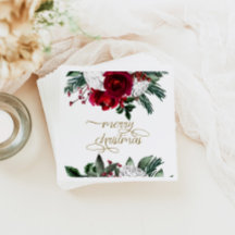 HOLLY Burgundy Gold Floral Merry Christmas