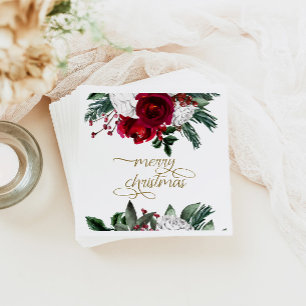 Servilleta De Papel HOLLY Burgundy Gold Floral Merry Christmas