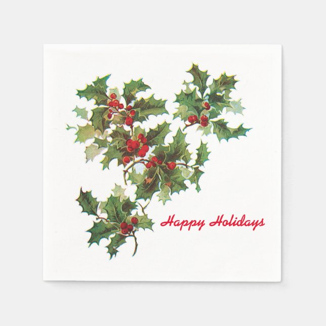 Servilleta De Papel Holly Happy Holidays Coctail Paper Napkin (Anverso)
