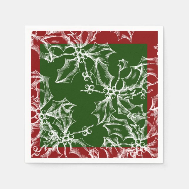 Servilleta De Papel Holly Holiday Cocktail Napkins (Anverso)