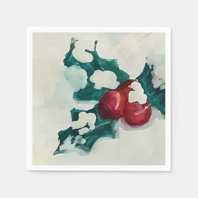 Servilleta De Papel Holly in Snow (Anverso)