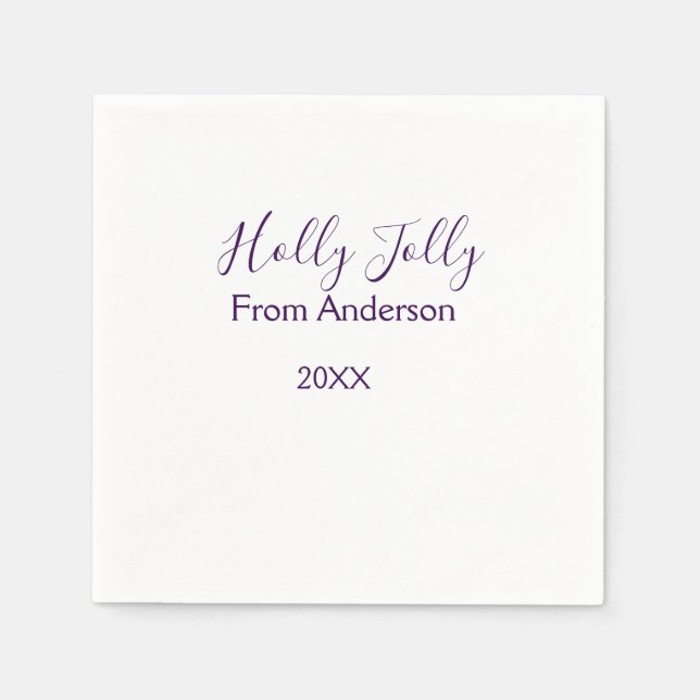 Servilleta De Papel Holly Jolly holidays add name family year purple s (Anverso)