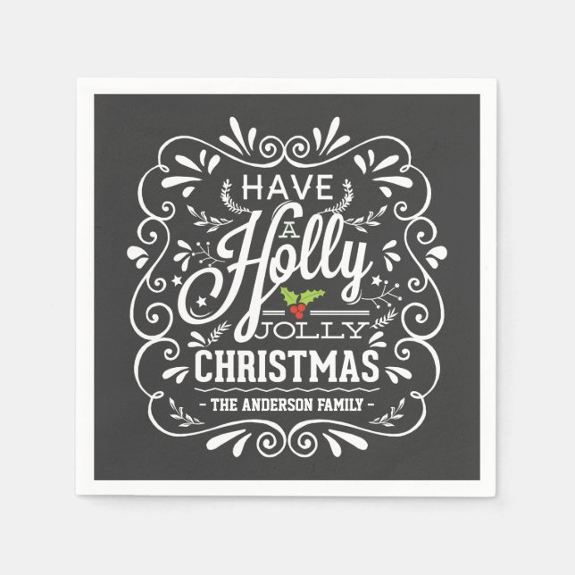 Servilleta De Papel Holly Jolly Navidades Chalkboard (Anverso)