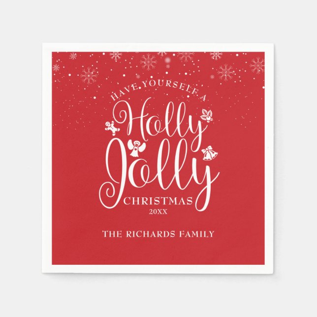Servilleta De Papel Holly Jolly Snowflakes Navidades Holidays Family (Anverso)