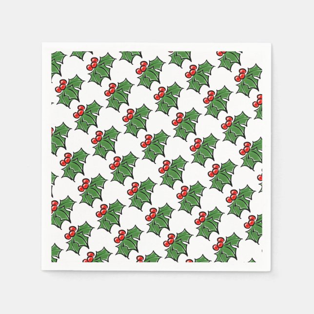 Servilleta De Papel Holly Leaves Holly berries divertido patrón de vac (Anverso)
