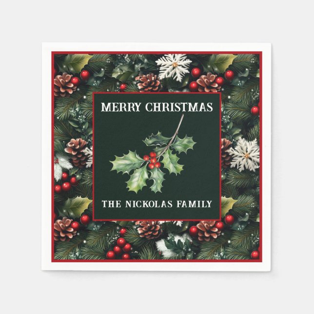 Servilleta De Papel Holly & Pine Celebration (Anverso)