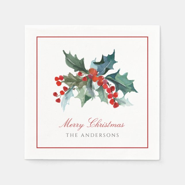 Servilleta De Papel Holly y Berries con Navidades de apellido (Anverso)