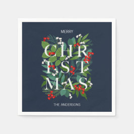 Servilleta De Papel Holly Y Greenery Feliz Navidad