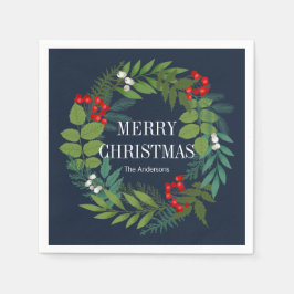Servilleta De Papel Holly Y Greenery Feliz Navidad