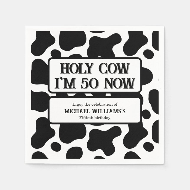 Servilleta De Papel Holy Cow Funny Black White 50th Birthday (Anverso)