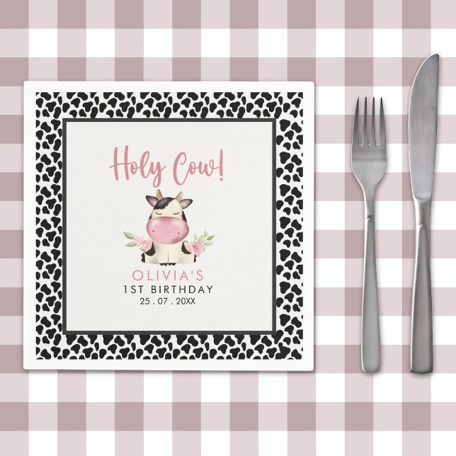 Servilleta De Papel Holy Cow It's a Girl Cute Cow Birthday (Subido por el creador)