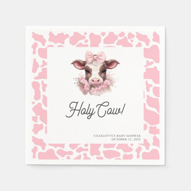 Servilleta De Papel Holy Cow Pink Boho Baby Shower (Anverso)